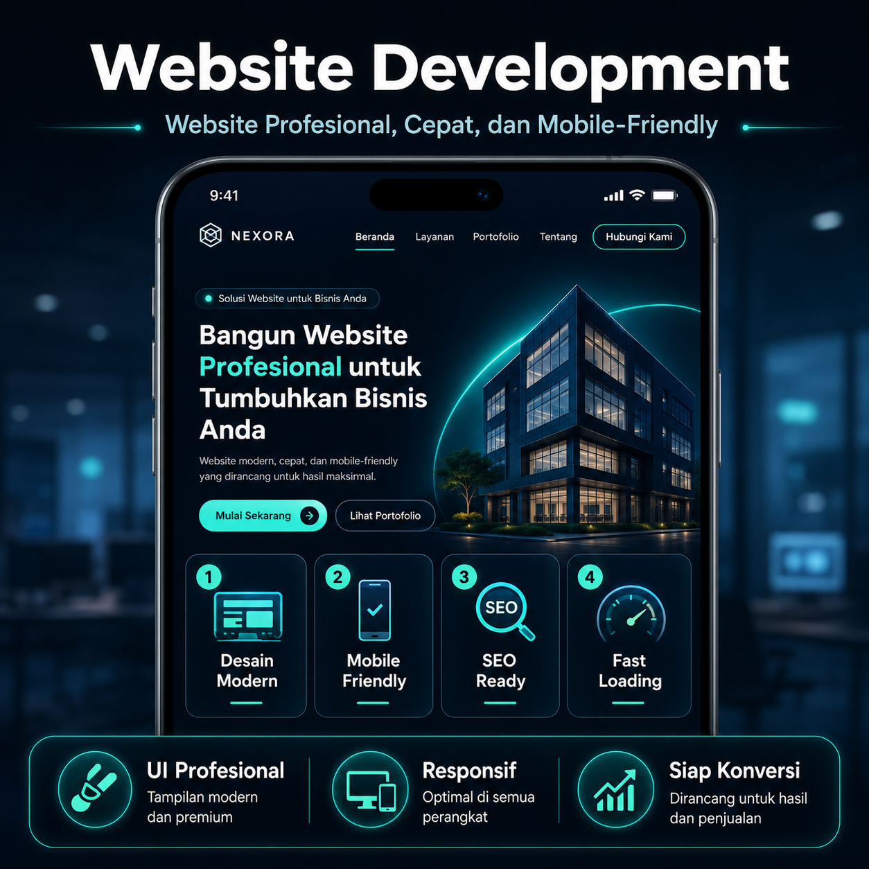 Tampilan website bisnis yang jelas dan responsif